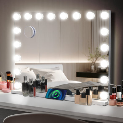 Makeup Mirror with 3 Color Lights, 80×63cm Large Lighted Vanity Mirror with 18 Dimmable LED Bulbs