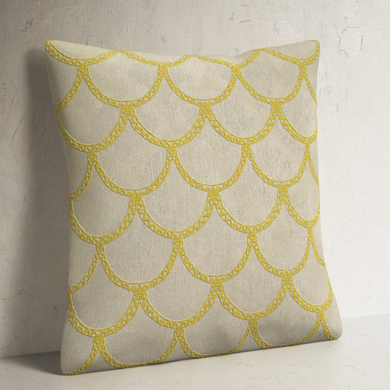 Cedartown Embroidered Linen Pillow Cover, 22" H x 22" W x 1" D, Buttercup