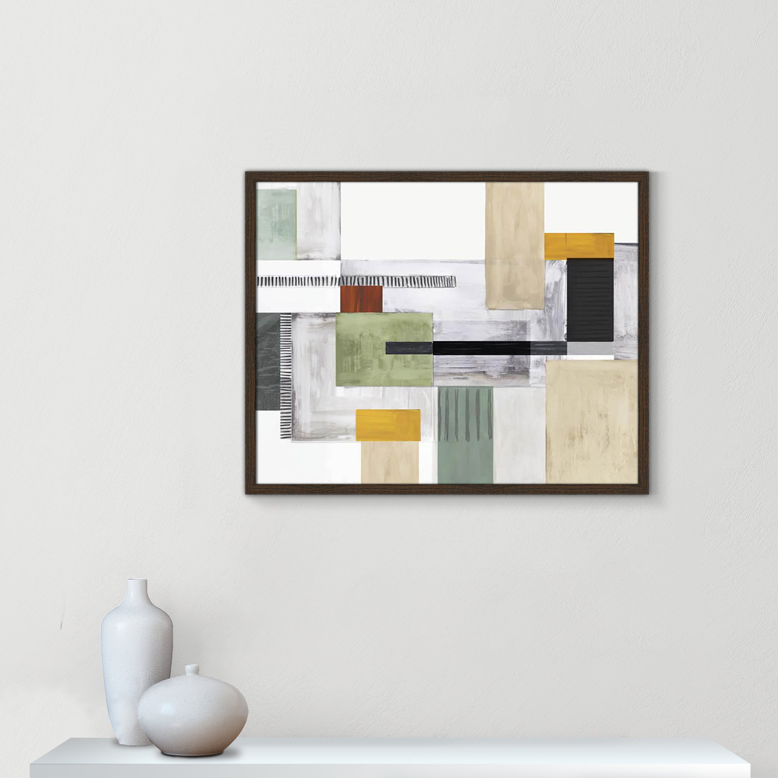 Playful Blocks by Tom Reeves, No Mat, Walnut Slim Picture Framed, 23.5" H x 29.5" W x 0.75" D