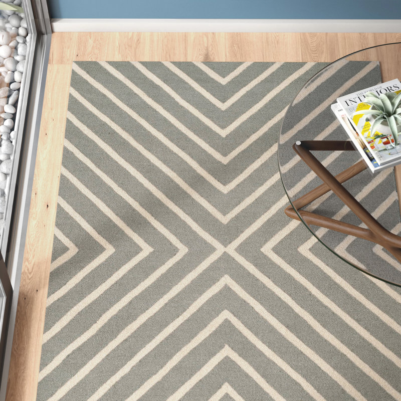 Clust Hand Tufted Wool Rug, Rectangle 4' x 6', Gray/Ivory
