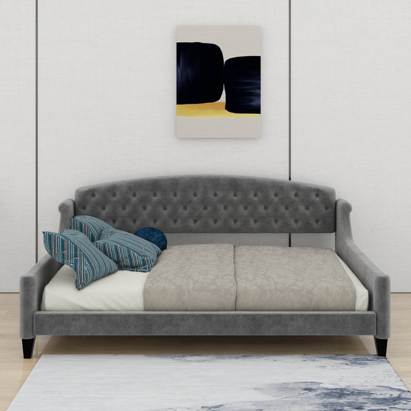 Lit de jour double capitonné de luxe moderne, Gris