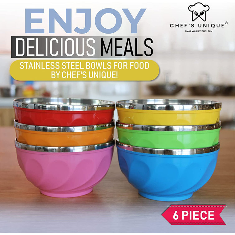 Nutrichef 6-Piece Stainless Steel Kitchen Mixing Bowls Set