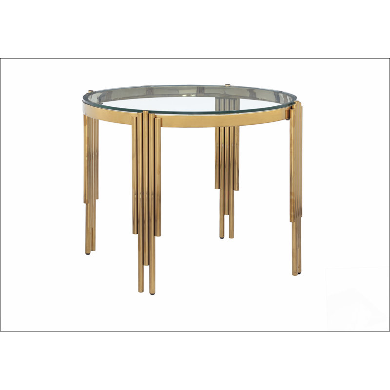 Table de salle à manger 38,6 po, plateau de table en verre trempé et pieds dorés polis, table de style moderne pour la maison et la cuisine.