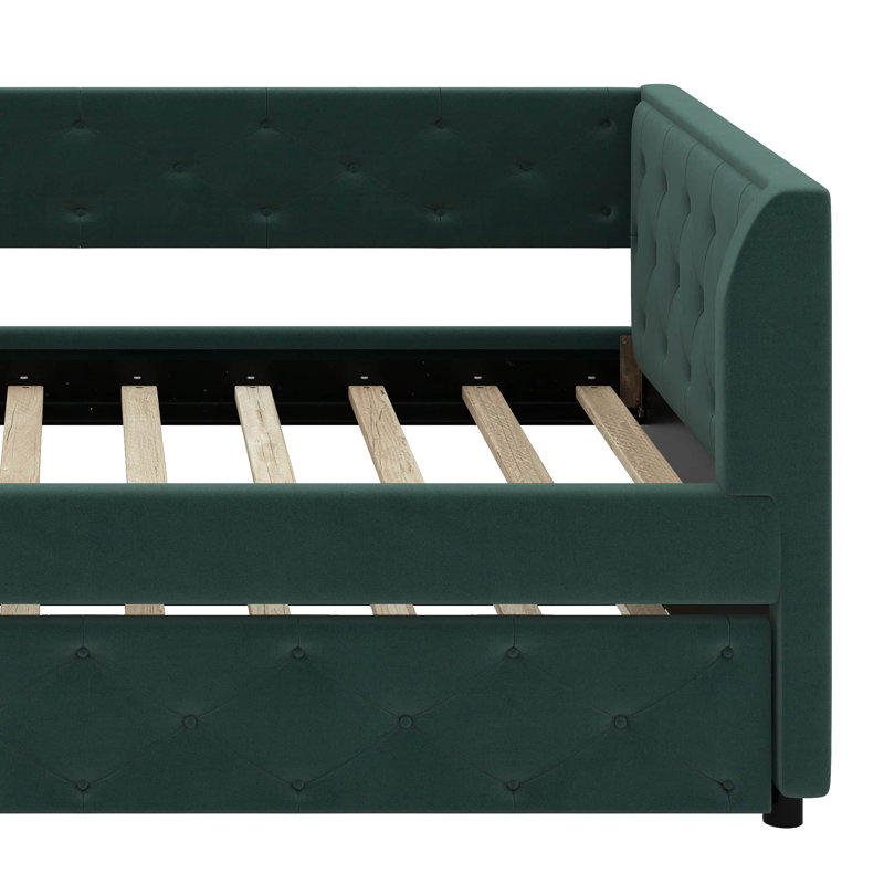 Lit de jour simple rembourré en velours capitonné avec couchette, Vert
