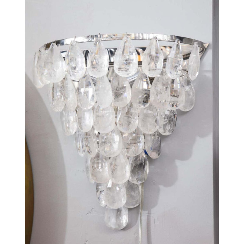 Lustre en cristal de roche à fixation encastrée Organic, Transparent, 14" Width x 6" Depth x 14" Height, Laiton brossé