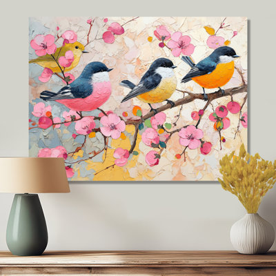 Décoration murale rose, oiseaux noirs et branches I - décoration murale oiseau