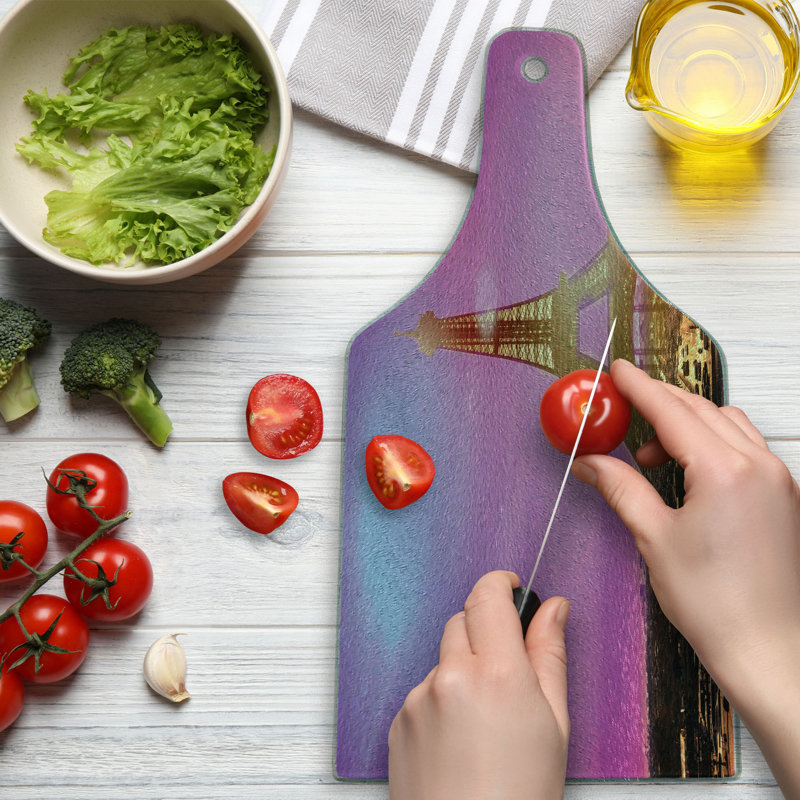 Ambesonne Eiffel Tower Tempered Glass Cutting Board Colourful Sky Paris Multicolor