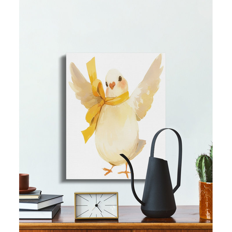 Cute Baby Bird Canvas Art for Nursery Decor, Watercolor Animal Print, Whimsical Kids Room Wall Art, Kawaii Baby Shower Gift, Gentle Dove