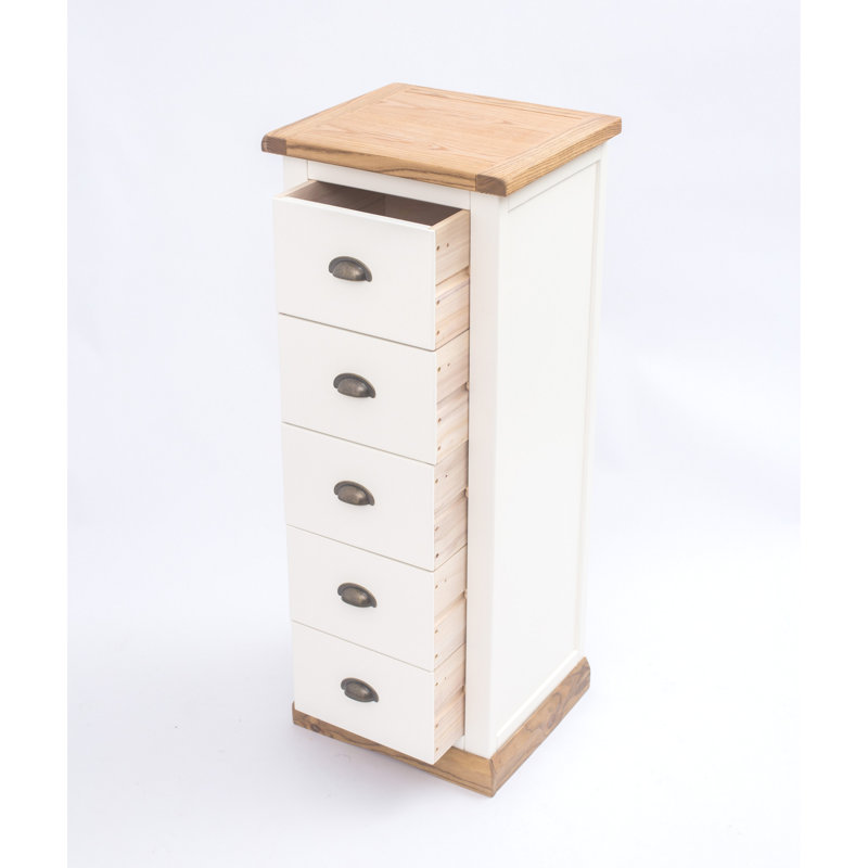 45 cm W Chest of 5 Drawers, Waxed Oak