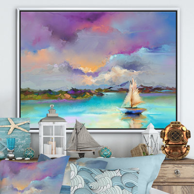 Impressionniste paysage marin avec petits bateaux III - reproduction d'art sur toile