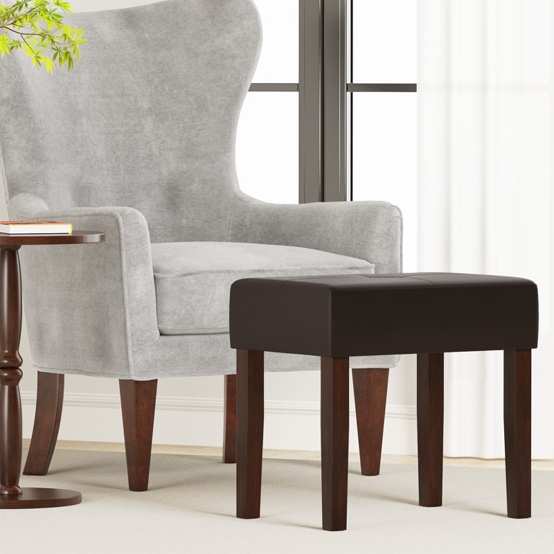 Tabouret de repose-pieds rectangulaire en cuir Nakendra, Cerisier, H 18,8 po x l 19,84 po x P 13,94 po