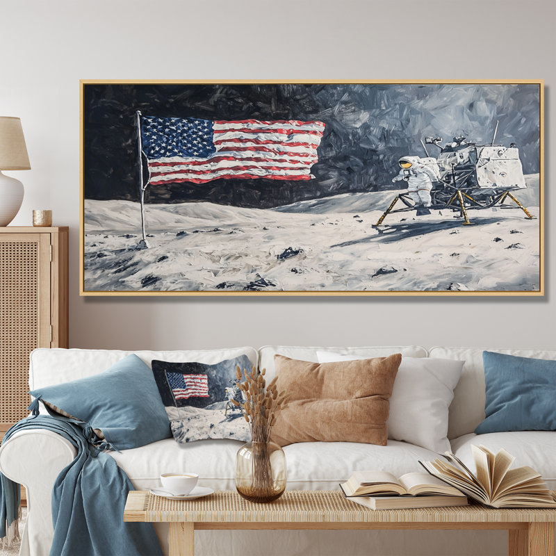 Laerte abstraite Apollo 13 Mission Moon Conquest II - lune, art mural, H 28 po x l 60 po, Impression encadrée flottante