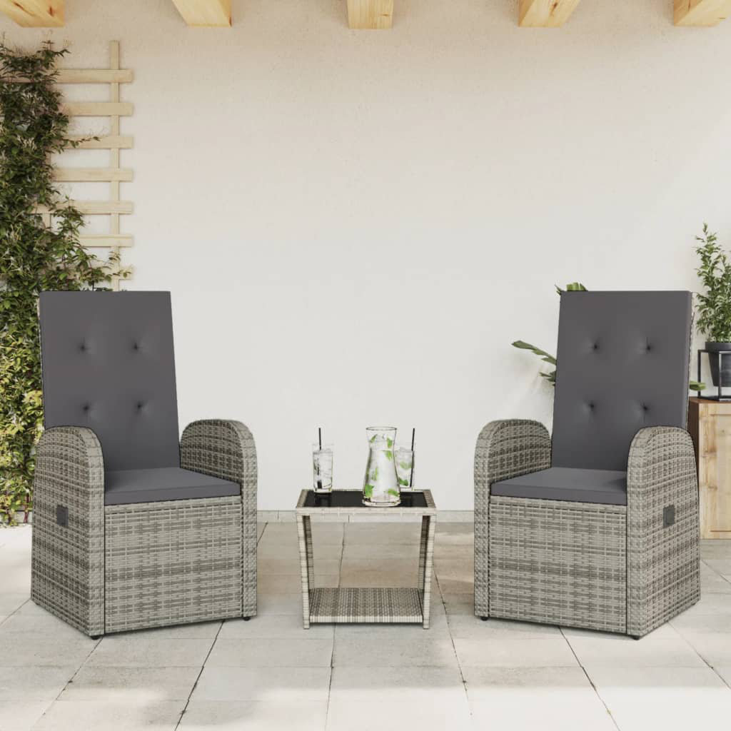 VIDAXL 3 Piece Garden Dining Set Poly Rattan Grey - Image 3
