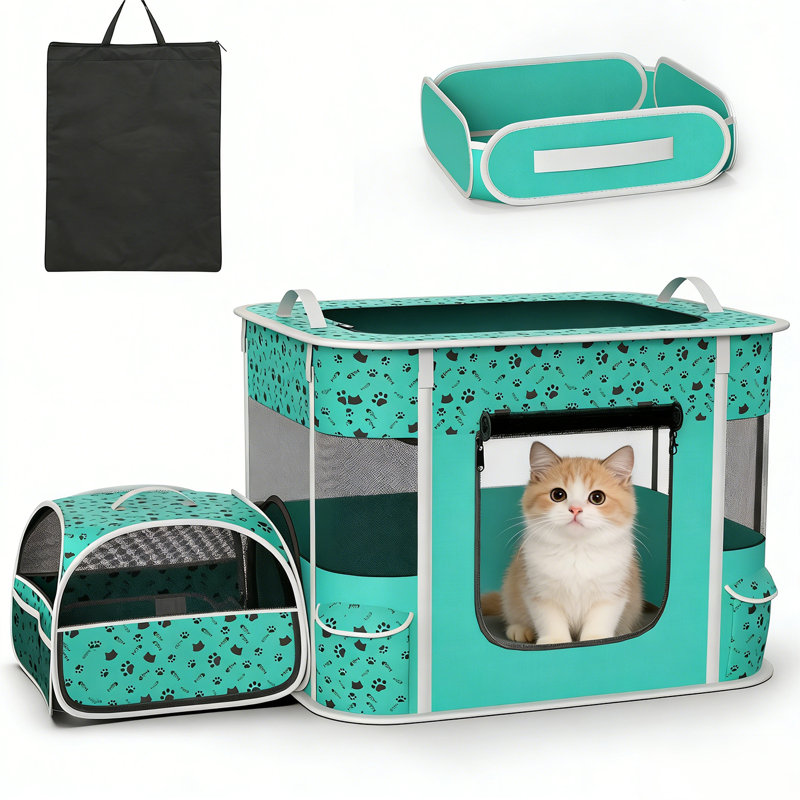 Parc portatif pour animaux de compagnie avec litière séparée, cage pliable pour animaux avec panneaux en filet, parc de voyage et intérieur pour chiens, chats et petits animaux de compagnie