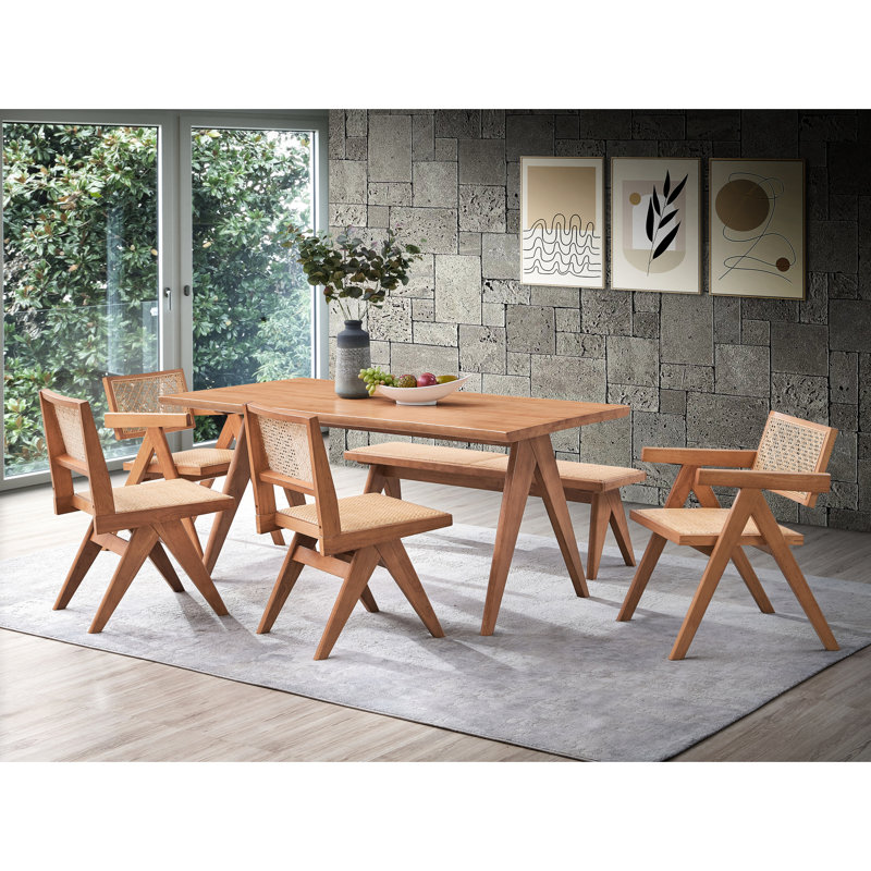 Table de salle à manger en noyer 6 pièces avec finition naturelle