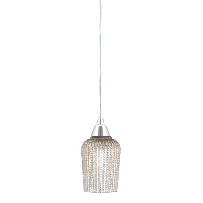 Mini-luminaire suspendu tout verre avec verre texturé de 5 po, Transparent / argent, Chrome, Argent