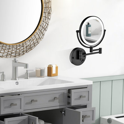 8 Inch Double-Sided Led Vanity Mirror 1X/3X Magnification,3 Color Lights, 360° Extension Rotation Foldable,Hardwired