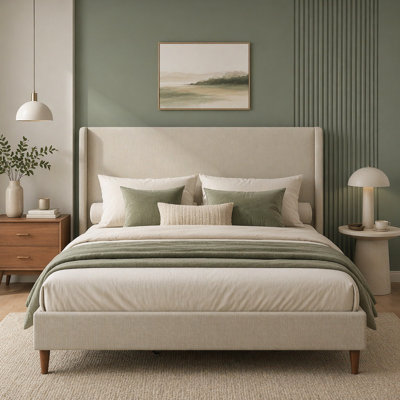 Linen Cloth High Headboard Platform Bed