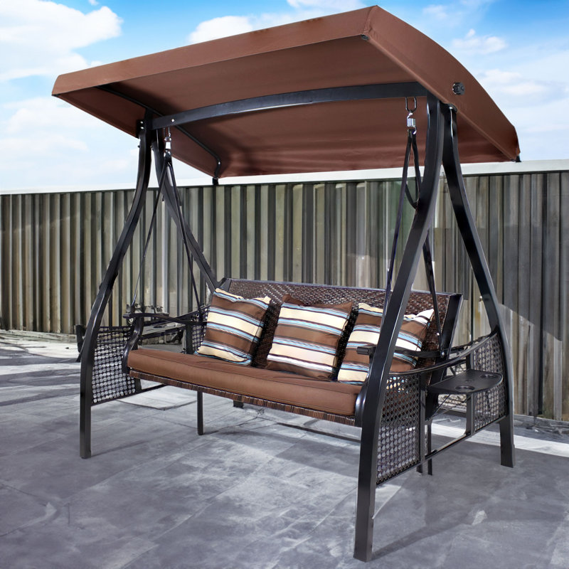 Padded swing with steel frame and stand, Marron