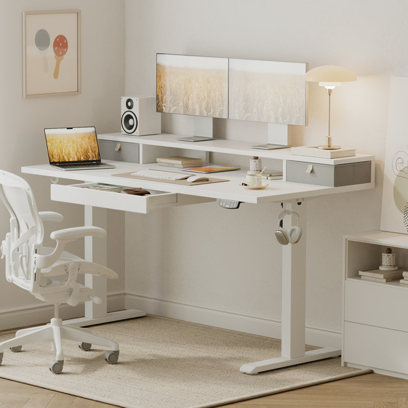 Bureau électrique à hauteur réglable avec tablette de rangement, bureau debout avec 3 tiroirs pour le bureau personnel
