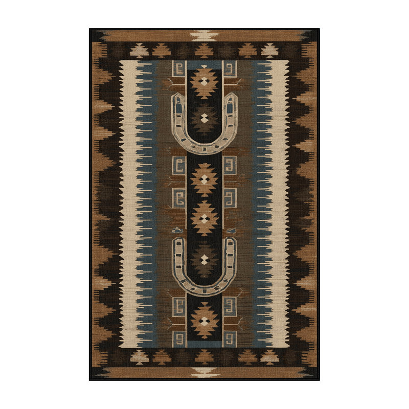 Washable Horseshoe Pattern Southwestern Area Rug, Runner 2' x 5'