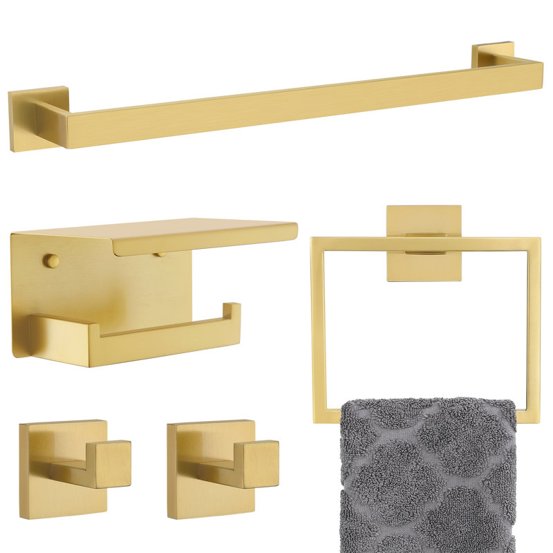 Ensemble de quincaillerie de salle de bain 5 pièces (ensemble de 5), Or brossé
