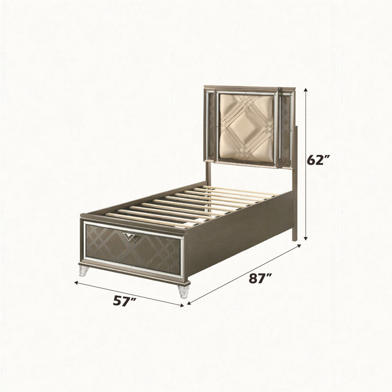 Lit double Skylar en cuir synthétique avec finition champagne foncé