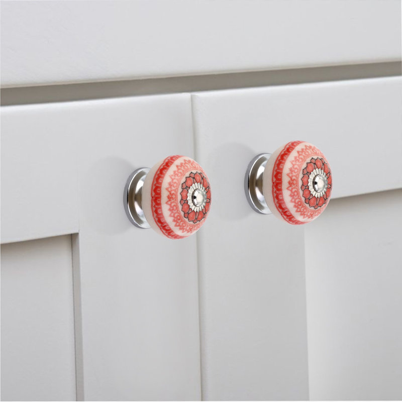 Round Orange Ceramic Cabinet Knob with Mounting Hardware