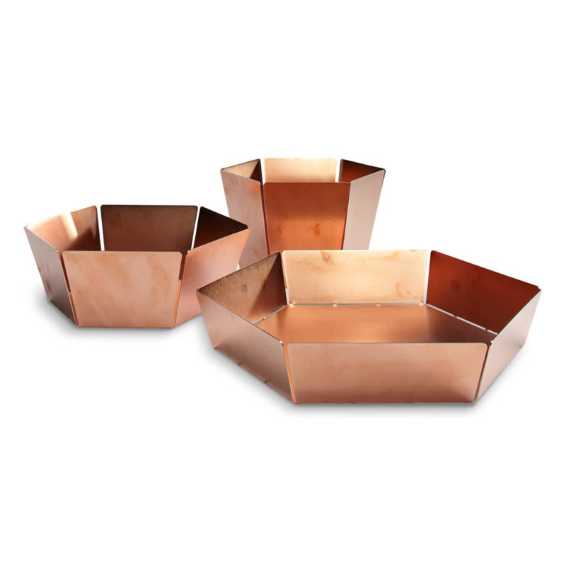 2D:3D Metal Decorative Bowl, Copper, 4" H x 10.1" W x 10.1" D