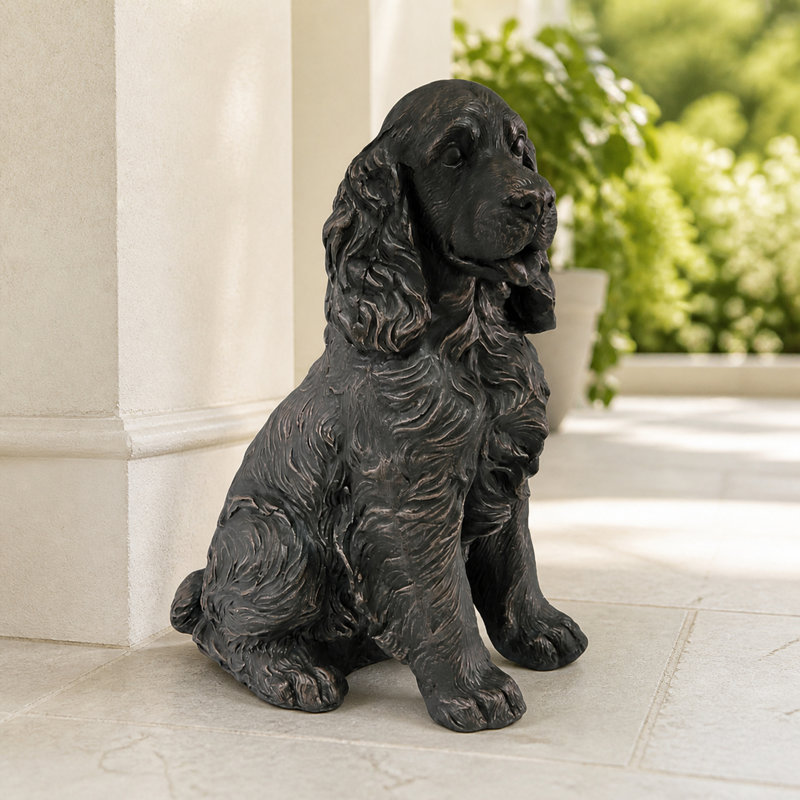 Antique Bronze Look Cocker Spaniel Garden Statue, Brown