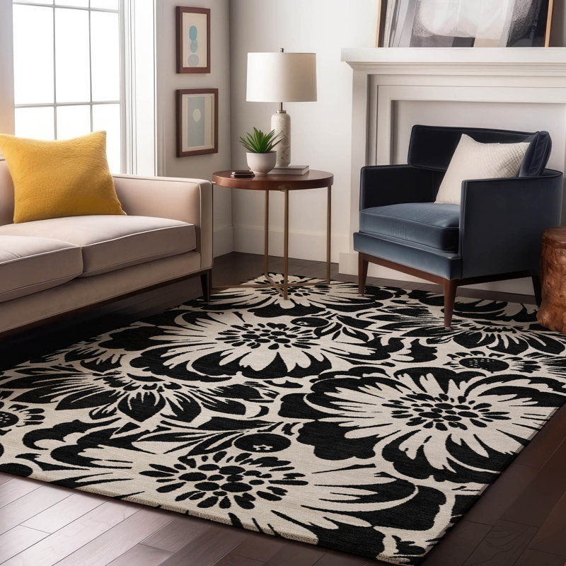 Premium Machine Washable Cerrito AMF551 Black Rug, Rectangle 2'6" x 3'10"