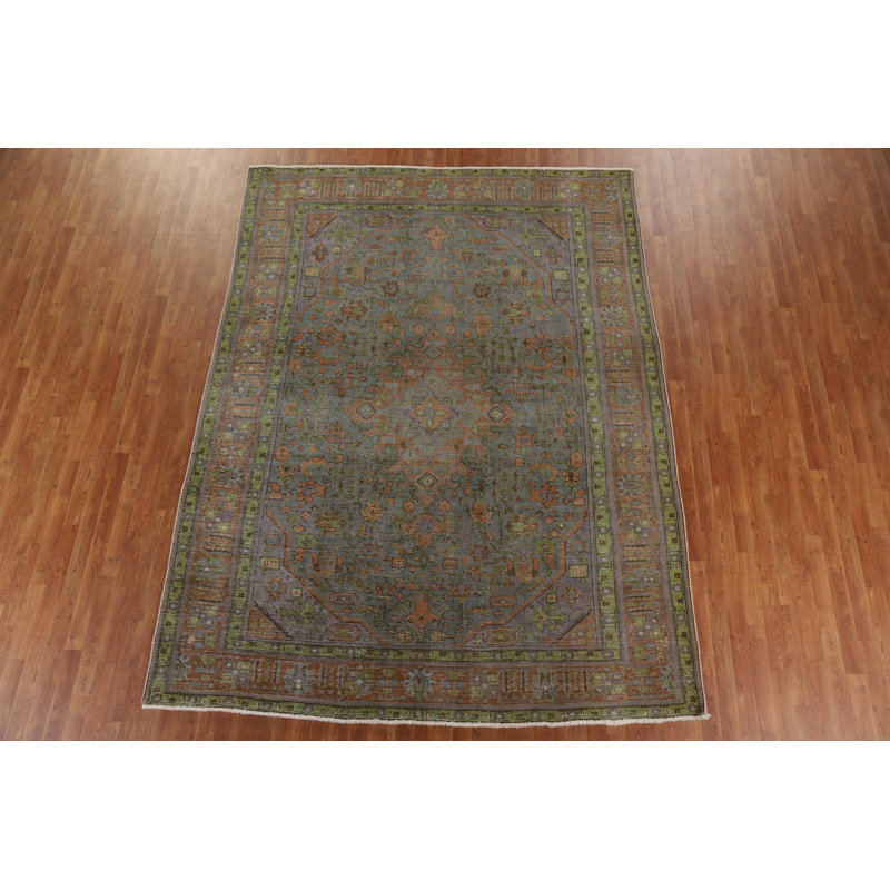 Tapis géométrique motif persan Tabriz rétro noué à la main 8 x 11