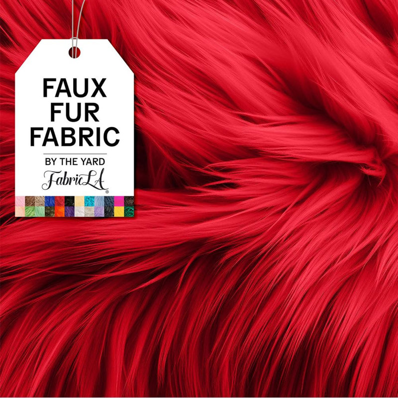 Fausse fourrure (1 verge prédécoupée) - Tissu en peluche artisanal, Rouge