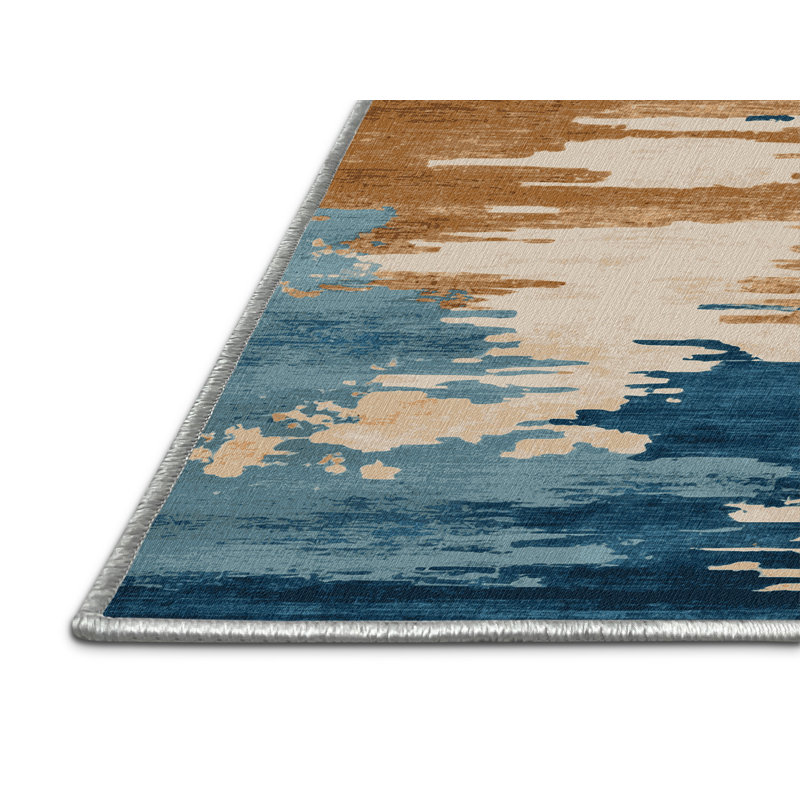 Tapis vert aquarelle lavable à la machine, Rond 5 pi