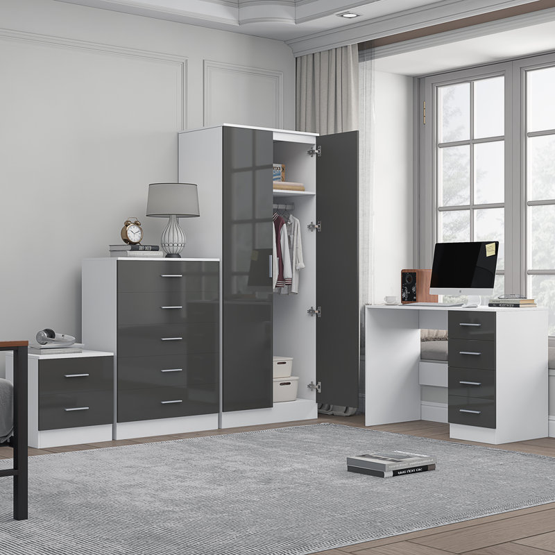 Eva Piece Bedroom Set, Grey Gloss / Matt White