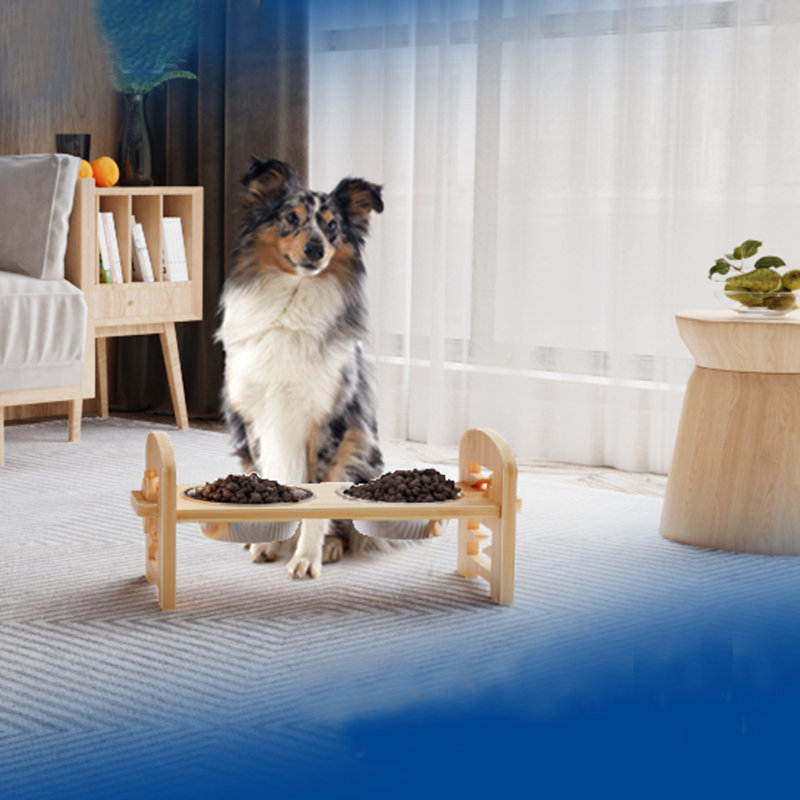 Bols pour animaux pour chats et petits chiens, bols surélevés en bambou pour nourriture et eau avec 2 bols en acier inoxydable