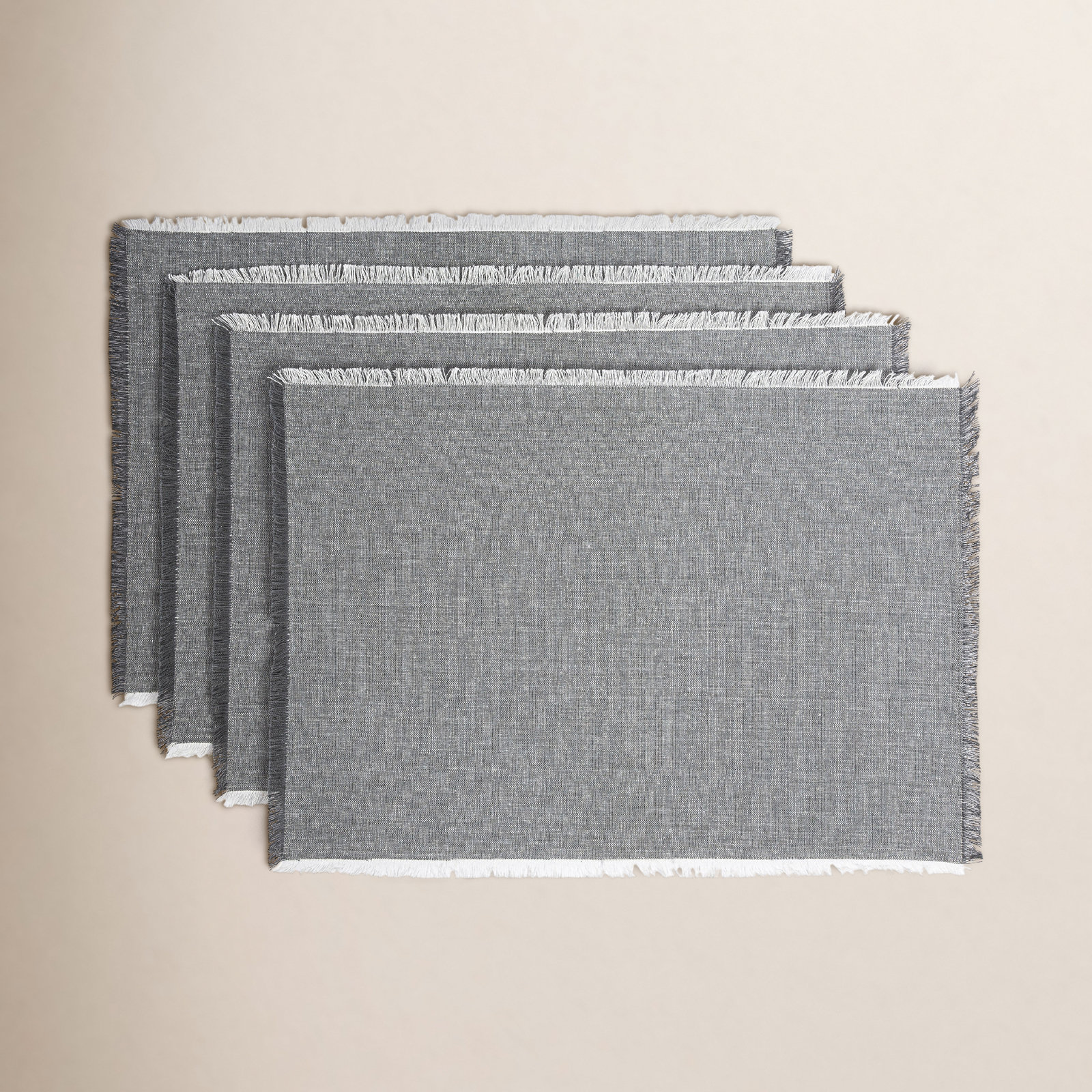 Woven Frayed Chambray Placemat, Gray