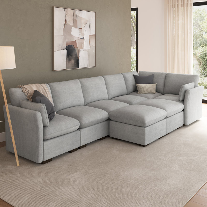 Canapé modulaire à 5 places avec ensemble de 2 repose-pieds de rangement Stedman, meubles de salon