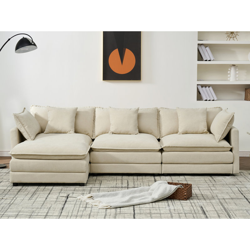 110'' Chenille Cloud Sofa With Ottoman, Beige