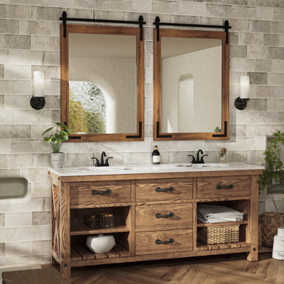 Brunilda Rustic Farmhouse Solid Wood Frame Accent Mirror Decorative Mirror