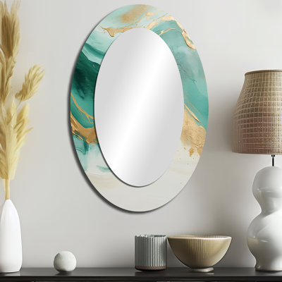 Doré et noir Soft Wave Fusion I - grand miroir mural ovale sur métal