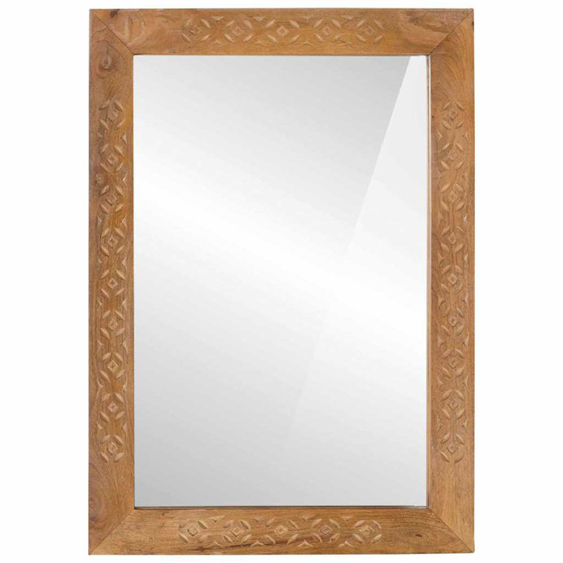 Bathroom Mirror with Mirror Glass and Solid Mango wood Rectangular for, Light Brown