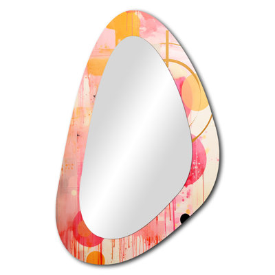 Elick Pink gold Island Sunrise Collage - Abstract Collages Asymmetrical Mirror, Pink Unique Shape Unique Wall Mirror, Printed Metal Art