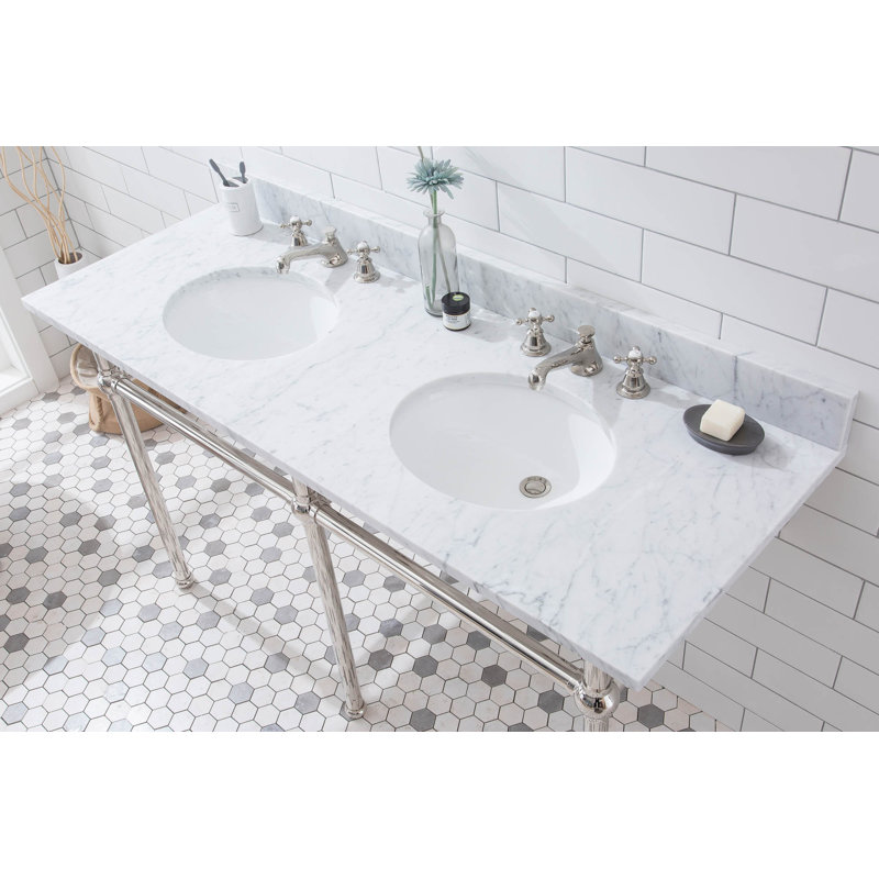 Copeland Stone Oval Console Bathroom Vanity with Faucet and Overflow, Polished Nickel