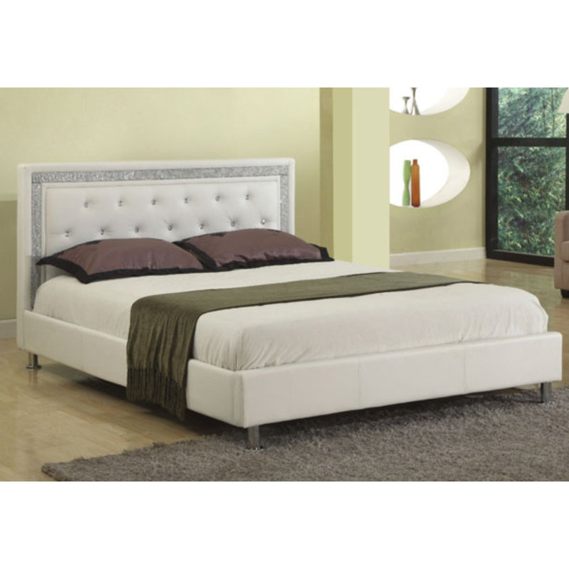 Lit plateforme tapissier Forshee, Reine, Blanc