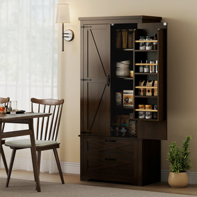 64" Kitchen Pantry Cabinet Storage Cabinet with Doors Drawers, Brown