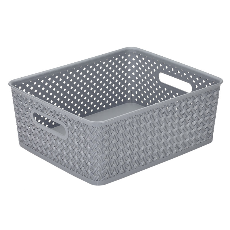 Bath Bliss Plastic Decorative Basket, 5.12" H x 11.42" W x 13.78" D, Gray