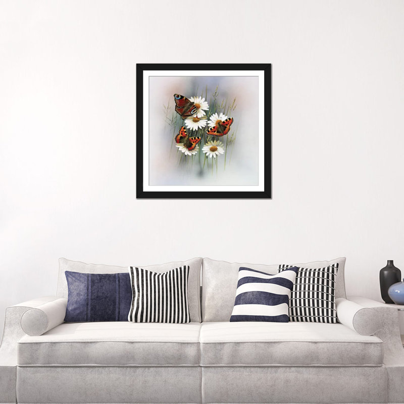 «Butterflies», impression sur toile, H 24 po x l 24 po x P 1 po, Papier d'art encadré noir, Blanc