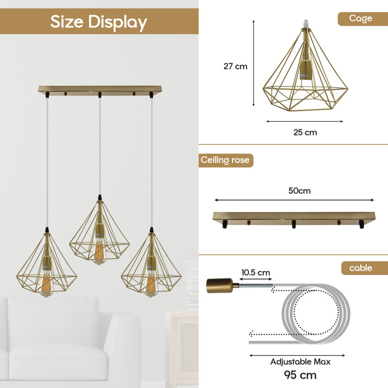 Miky 3 - Light Gold Kitchen Island Pendant