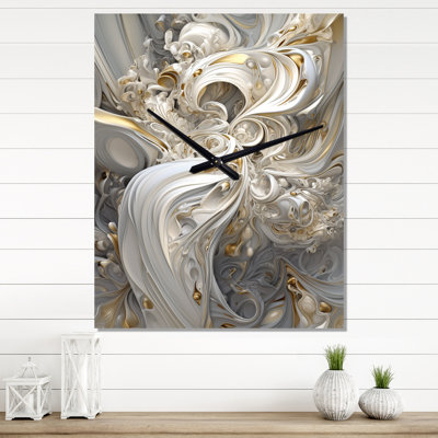 Fractal Whirl In Retro Gold And White I - Fractals Wall Clock